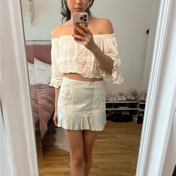 New LF nature rose lace trim pastel blue mini skirt - Picture 3 of 8